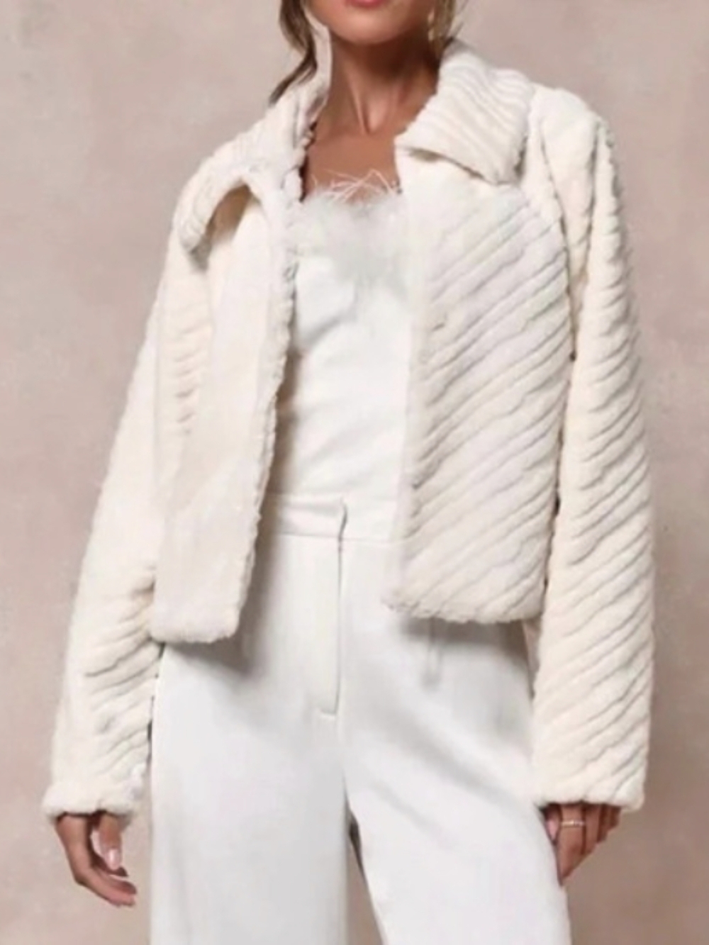 Lulus Extravagant Passion Ivory Faux Fur Collared Open-Front Jacket Ivory Faux